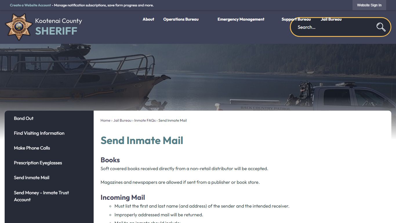 Send Inmate Mail | Kootenai County Sheriff, ID